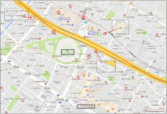 甲子園近隣宿泊施設地図
